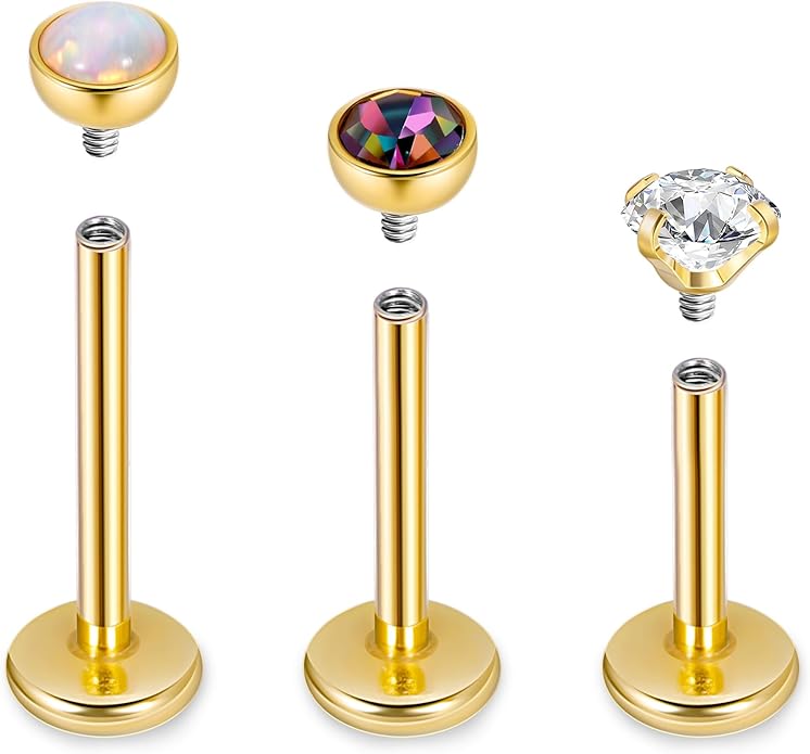 Tiatnium labret prong/bezel stone